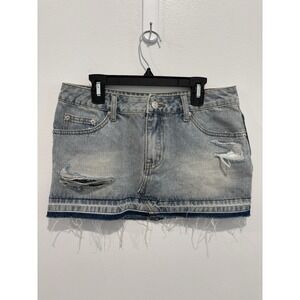 Edikted Denim Skirt Womens Small Blue Jean Mini Distressed Cotton Pockets‎ NWT